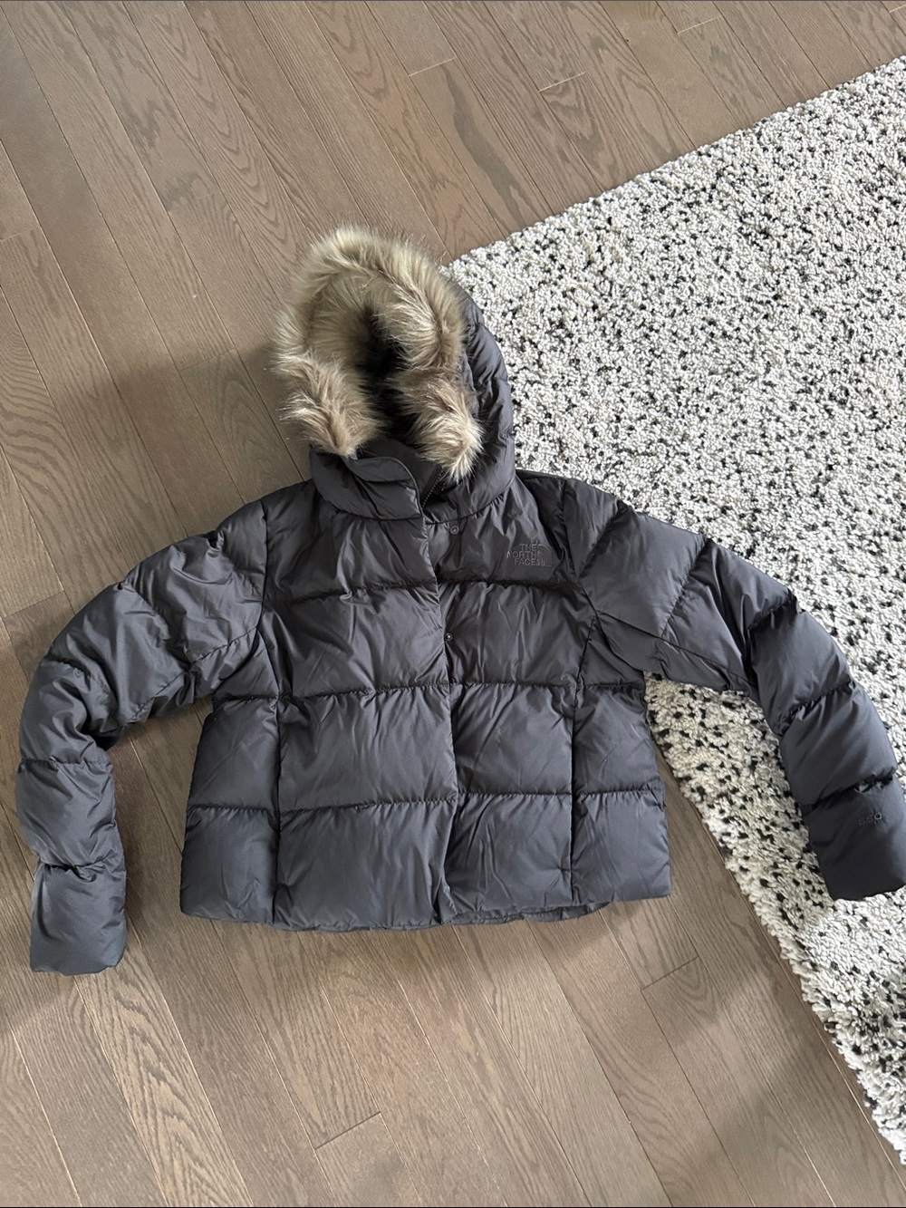 The North Face Charcoal Puffer Jacket with Faux Fur Hood